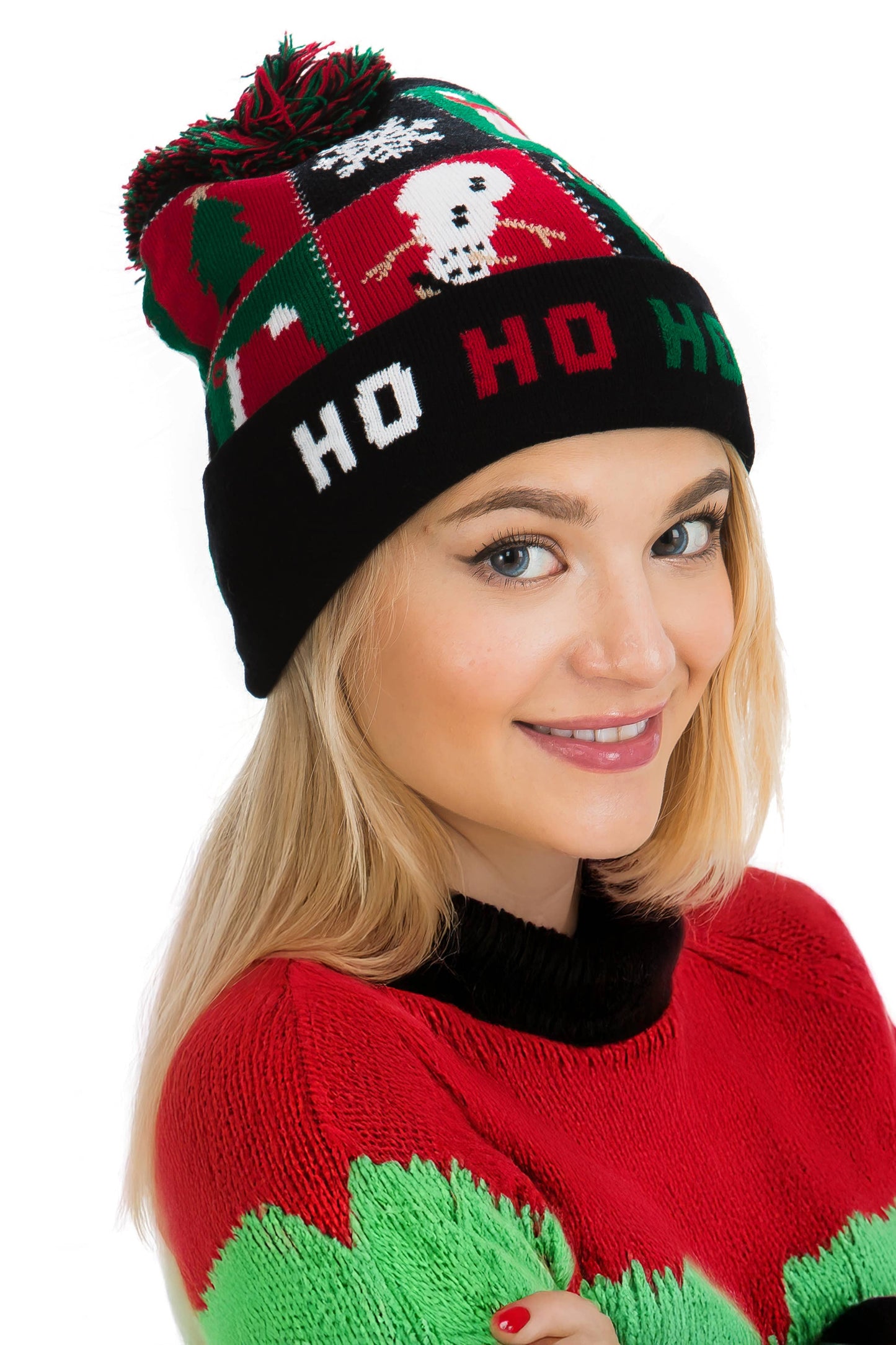 Christmas Festive Single Pom Cuffed Beanie