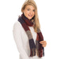 Windowpane Plaid Vegan Cashmere Long Wrap Scarf: BURGUNDY/BEIGE