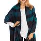 Windowpane Plaid Vegan Cashmere Long Wrap Scarf: TEAL/NAVY BLUE / ONE SIZE
