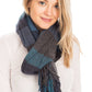 Windowpane Plaid Vegan Cashmere Long Wrap Scarf: TEAL/NAVY BLUE / ONE SIZE