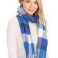 Windowpane Plaid Vegan Cashmere Long Wrap Scarf: TEAL/NAVY BLUE / ONE SIZE
