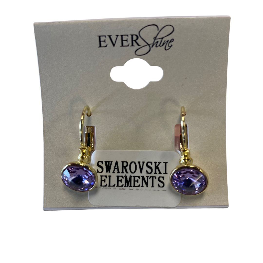 Round Swarovski® Crystal Leverback Earrings Gold/Purple