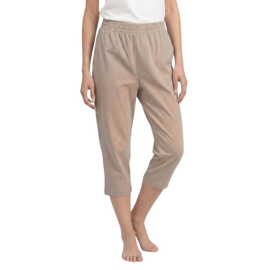 100% Cotton Straight-Leg Pull-On Capris. Beige.