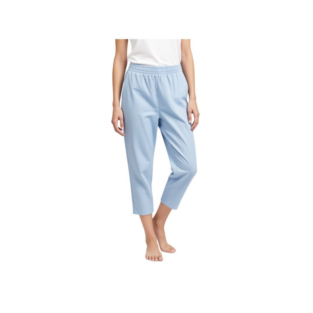 100% Cotton Straight-Leg Pull-On Capris. Sky Blue.