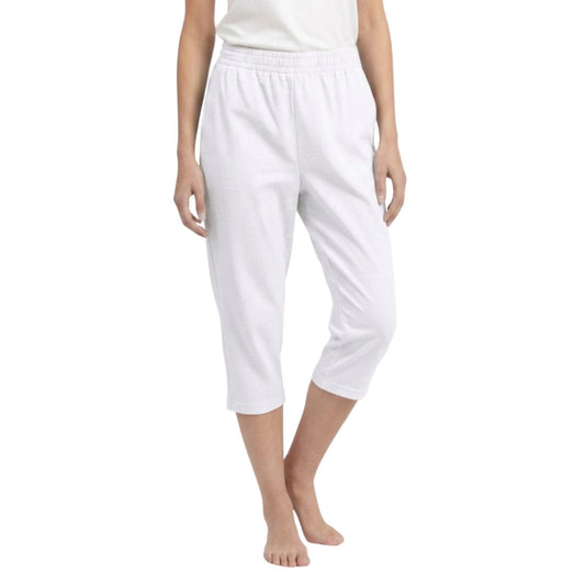 100% Cotton Straight-Leg Pull-On Capris. White.