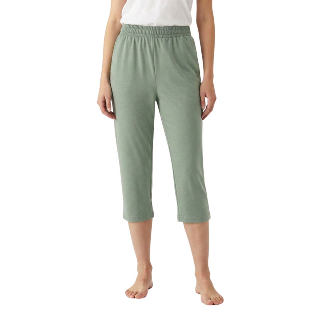 100% Cotton Straight-Leg Pull-On Capris. Sage Green