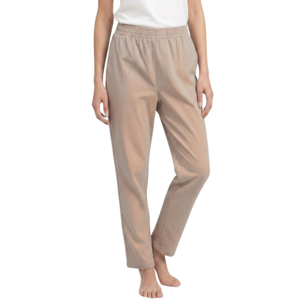 100% Cotton Straight-Leg Pull-On Pants. Beige.