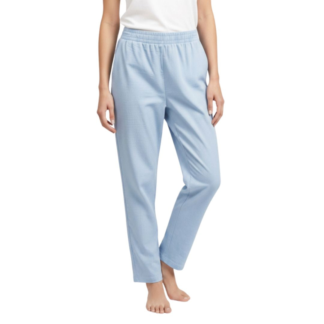 100% Cotton Straight-Leg Pull-On Pants. Sky Blue.