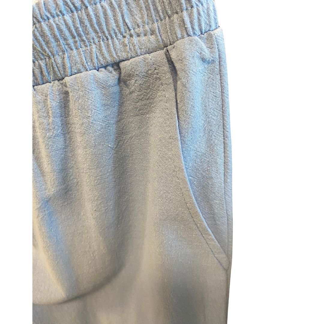 100% Cotton Straight-Leg Pull-On Pants. Sky Blue.