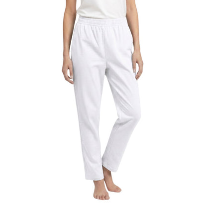 100% Cotton Straight-Leg Pull-On Pants. White.