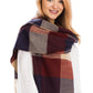 Windowpane Plaid Vegan Cashmere Long Wrap Scarf: BURGUNDY/BEIGE / ONE SIZE