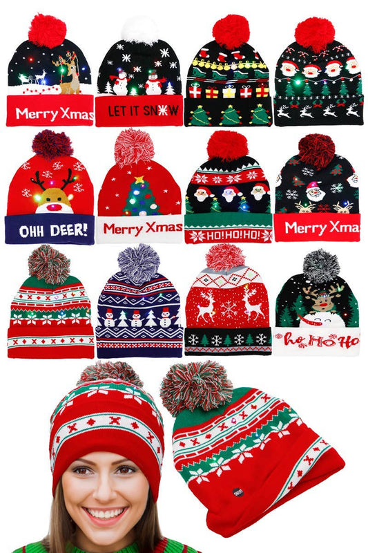 Adults Christmas Led Light-up Cuffed Beanie: ASSORTED / ONE SIZE