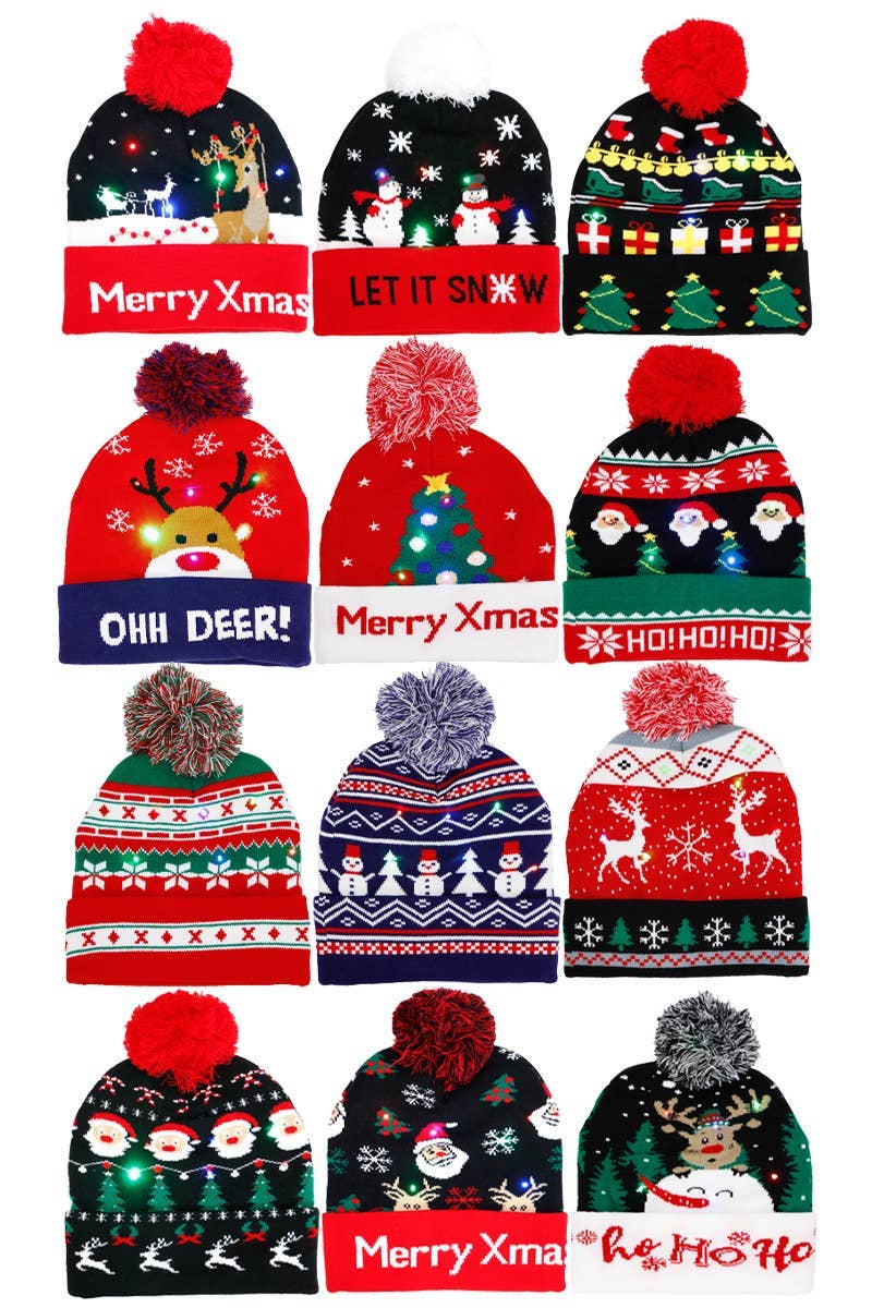 Adults Christmas Led Light-up Cuffed Beanie: ASSORTED / ONE SIZE