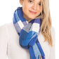 Windowpane Plaid Vegan Cashmere Long Wrap Scarf: TEAL/NAVY BLUE / ONE SIZE
