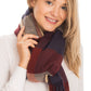 Windowpane Plaid Vegan Cashmere Long Wrap Scarf: BURGUNDY/BEIGE / ONE SIZE