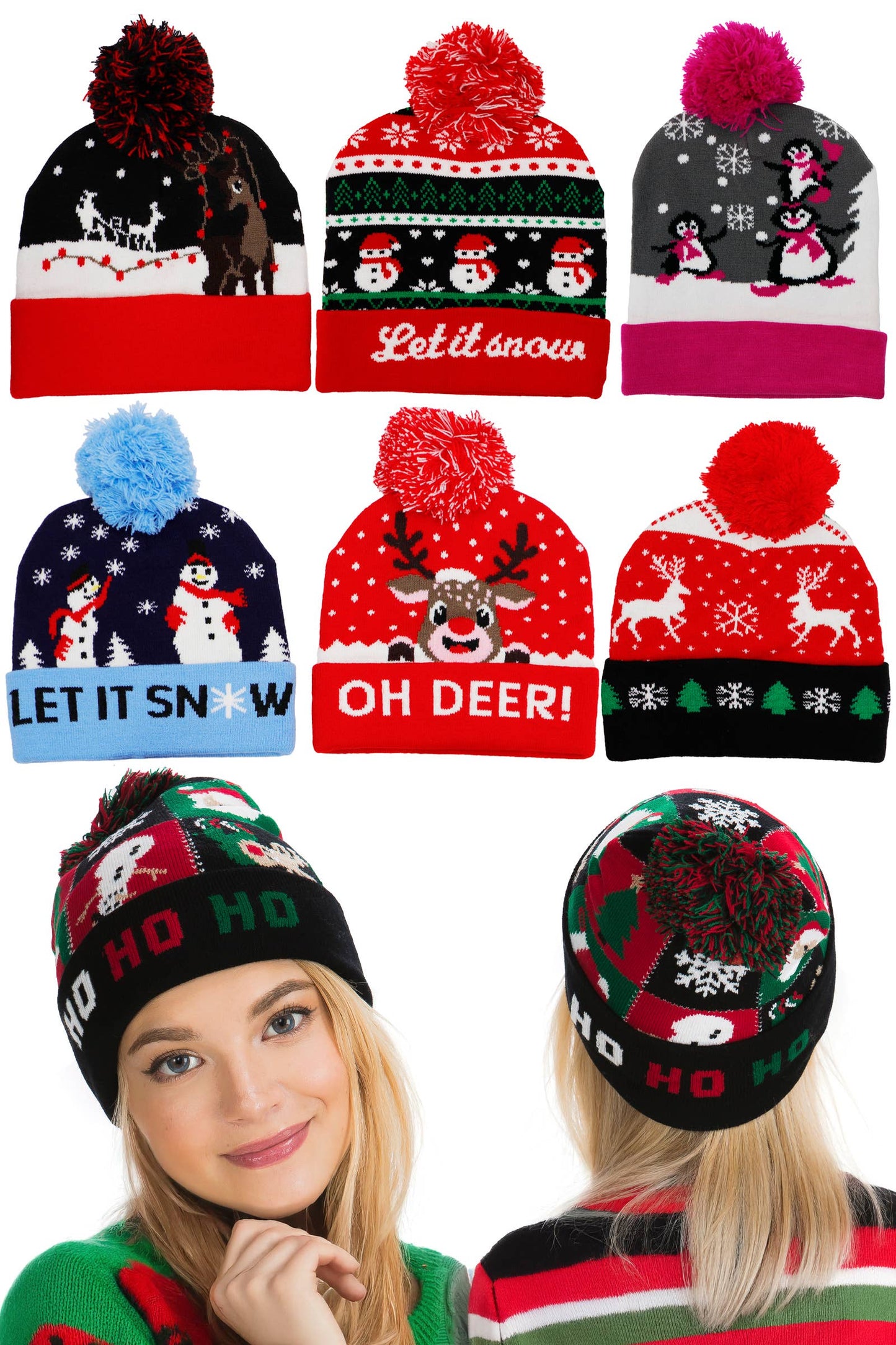 Christmas Festive Single Pom Cuffed Beanie