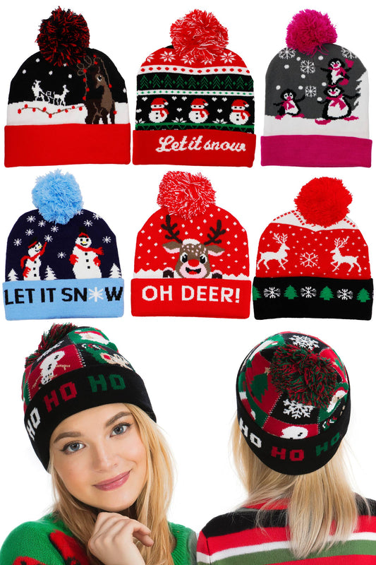 Christmas Festive Single Pom Cuffed Beanie
