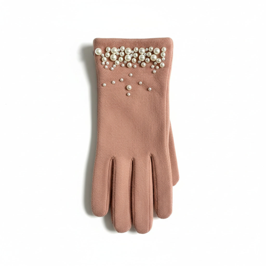 Pearl-Embellished Faux Fur Lined Gloves - Soft Pink