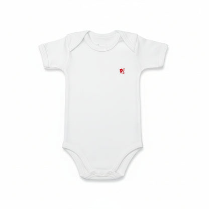 Infant Short Sleeve Bodysuit/Onesie White with red logo