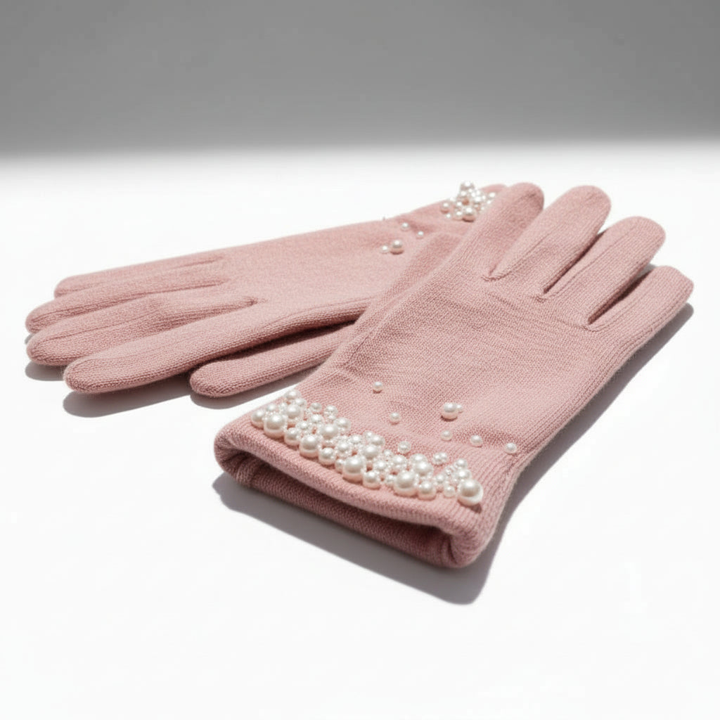 Pearl-Embellished Faux Fur Lined Gloves - Soft Pink