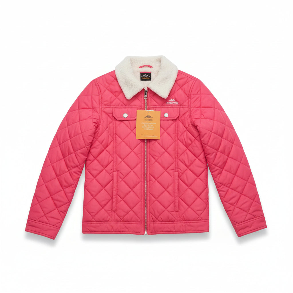 Pacific Trail watermelon Red Quilted Kids' Jacket with Sherpa Collar
