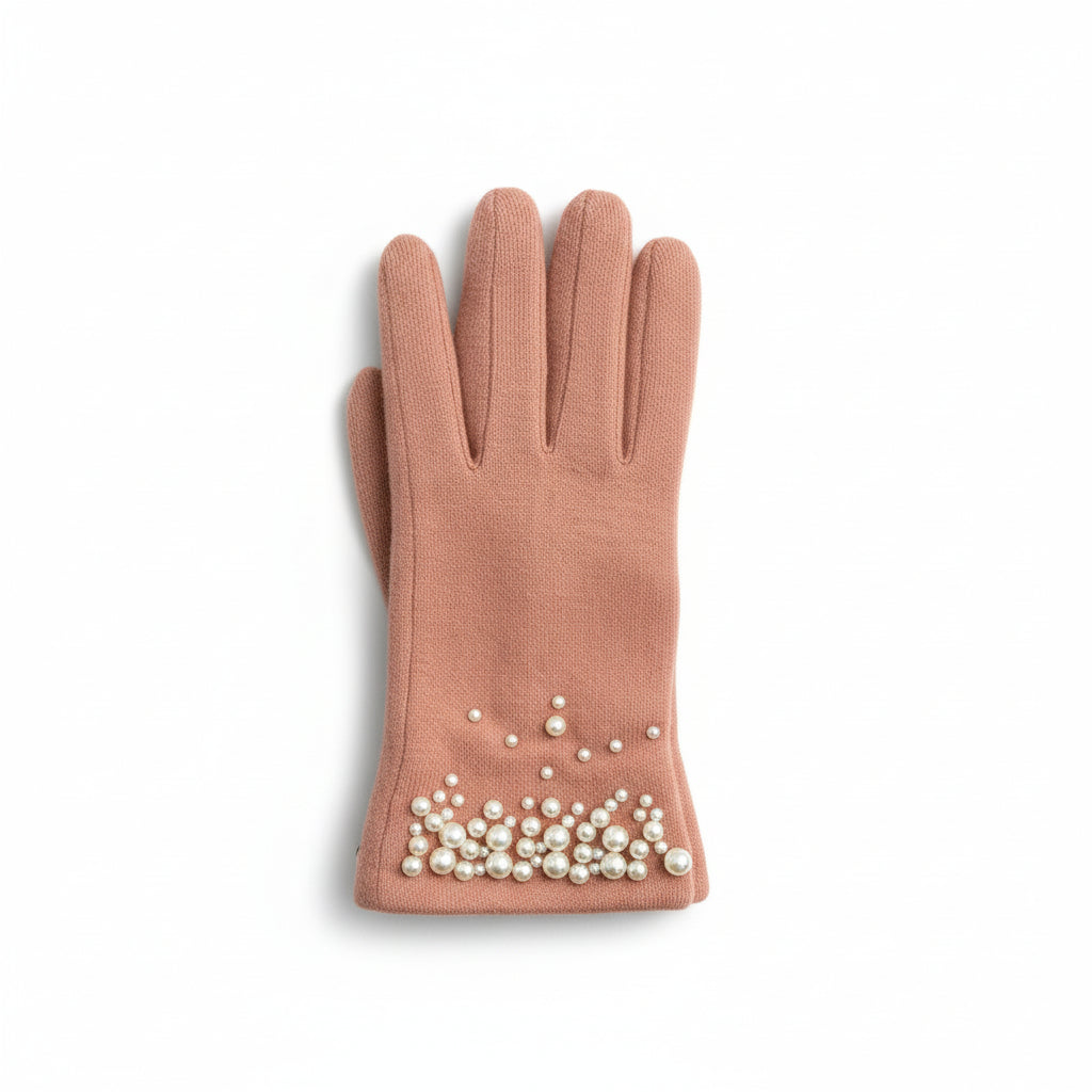 Pearl-Embellished Faux Fur Lined Gloves - Soft Pink