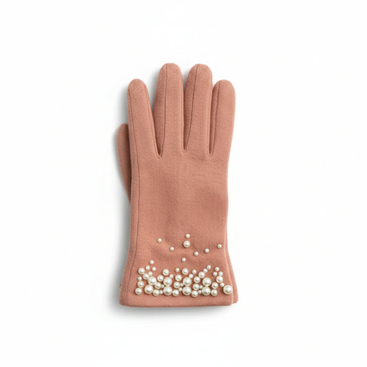 Pearl-Embellished Faux Fur Lined Gloves - Soft Pink