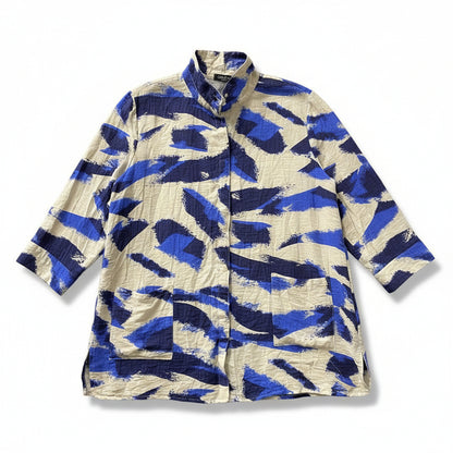 Abstract Print Snap-Front Tunic Blouse by Creation