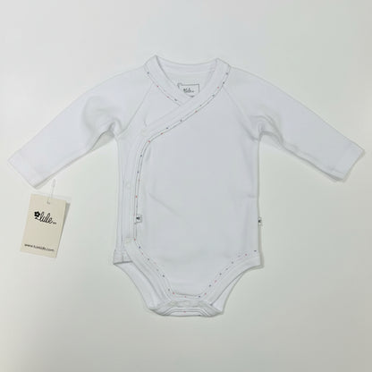 Infant Long Sleeve Bodysuit/Onesie White with blue/red dot trim