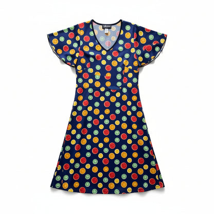 Playful Fruit Print Flutter Sleeve Dress – Made in Canada