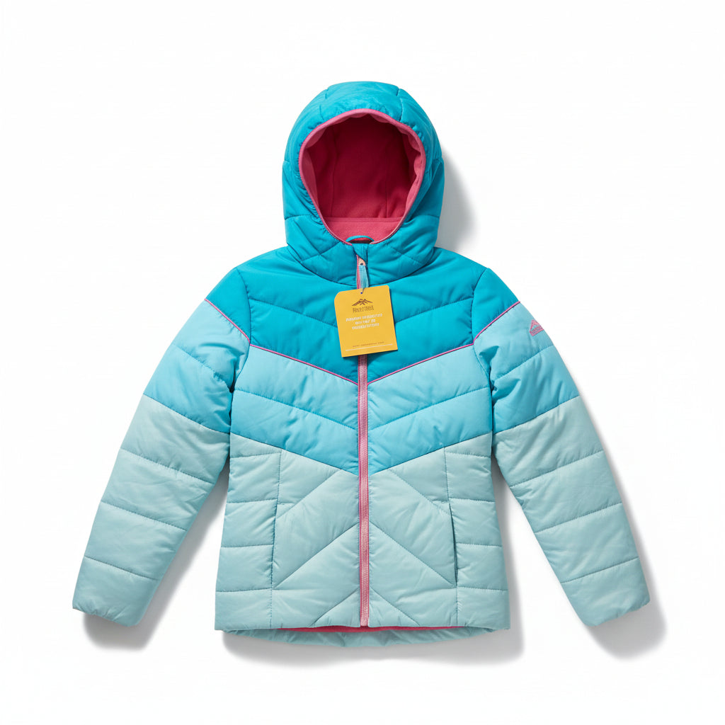 Girls' Pacific Trail Light Blue and Pink Hooded Puffer Jacket.