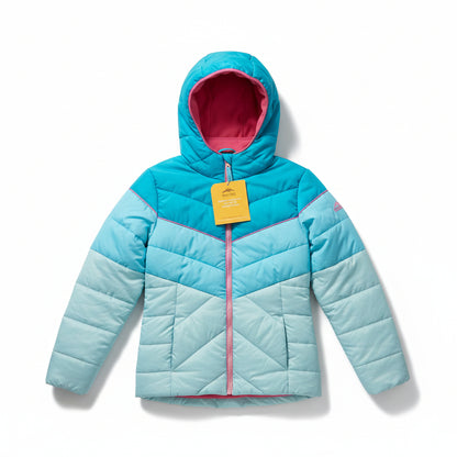Girls' Pacific Trail Light Blue and Pink Hooded Puffer Jacket.