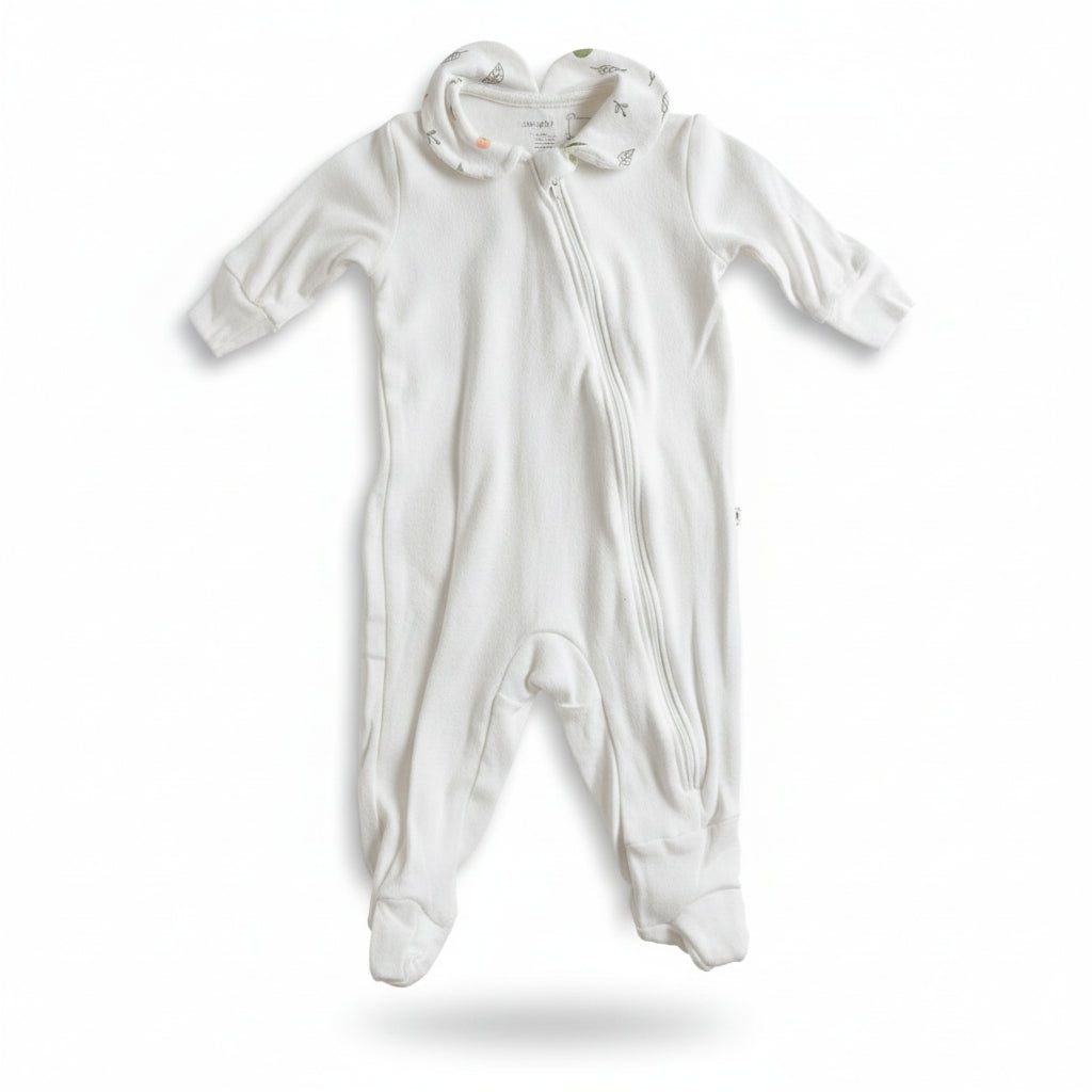Infant Sleeper - White with birds print collar