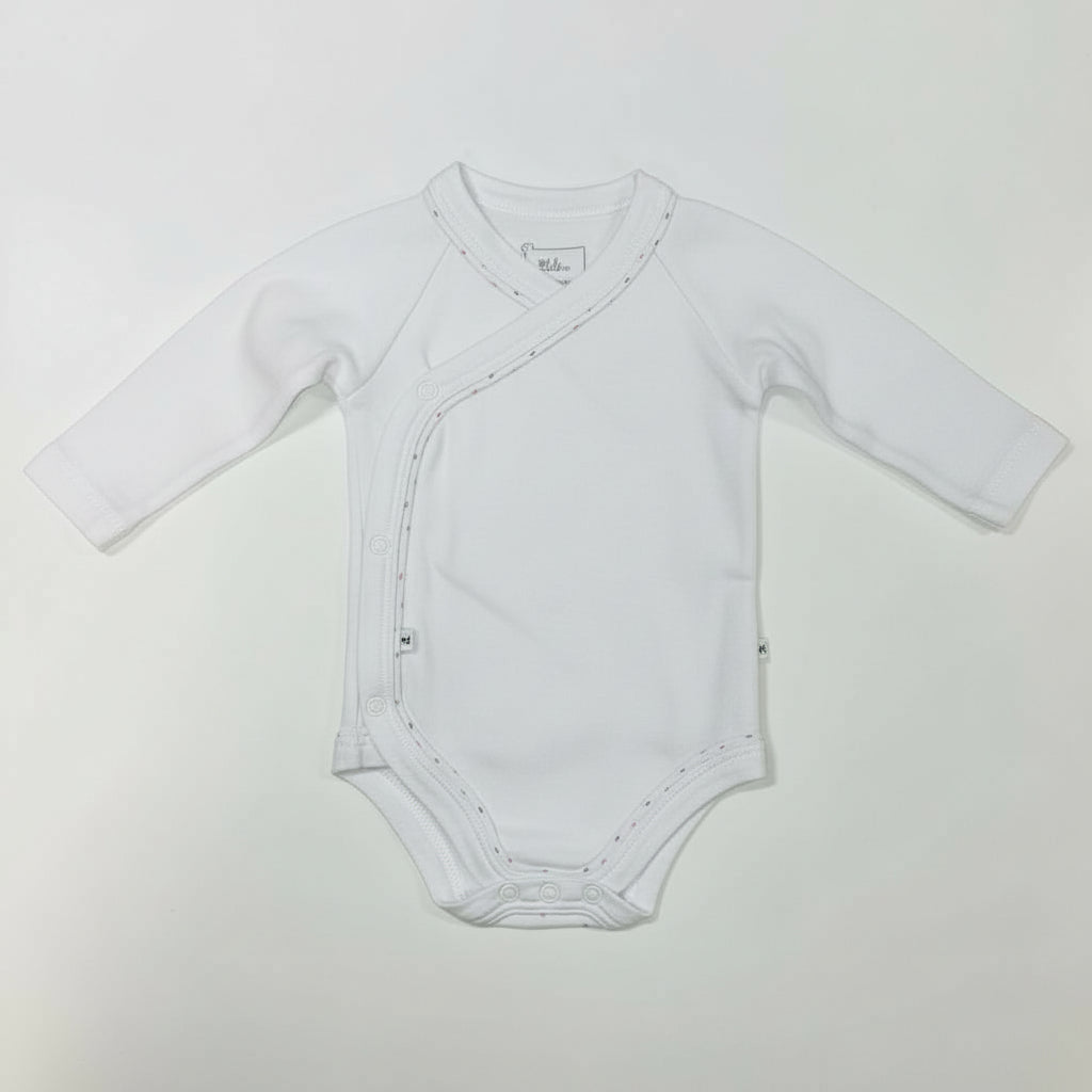 Infant Long Sleeve Bodysuit/Onesie White with blue/red dot trim