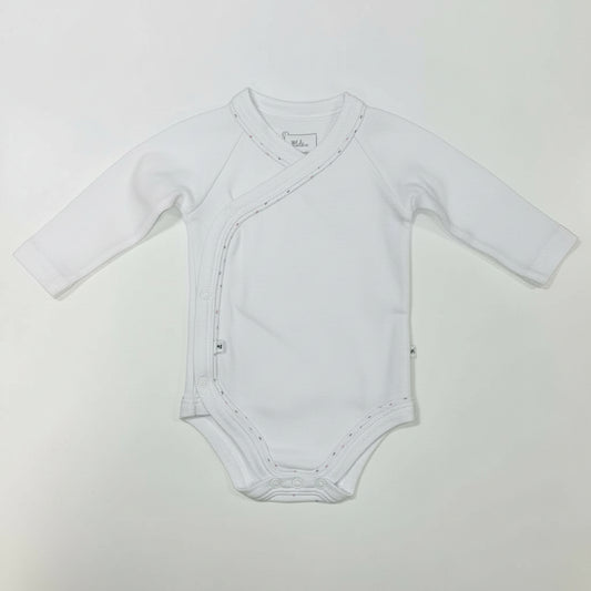 Infant Long Sleeve Bodysuit/Onesie White with blue/red dot trim