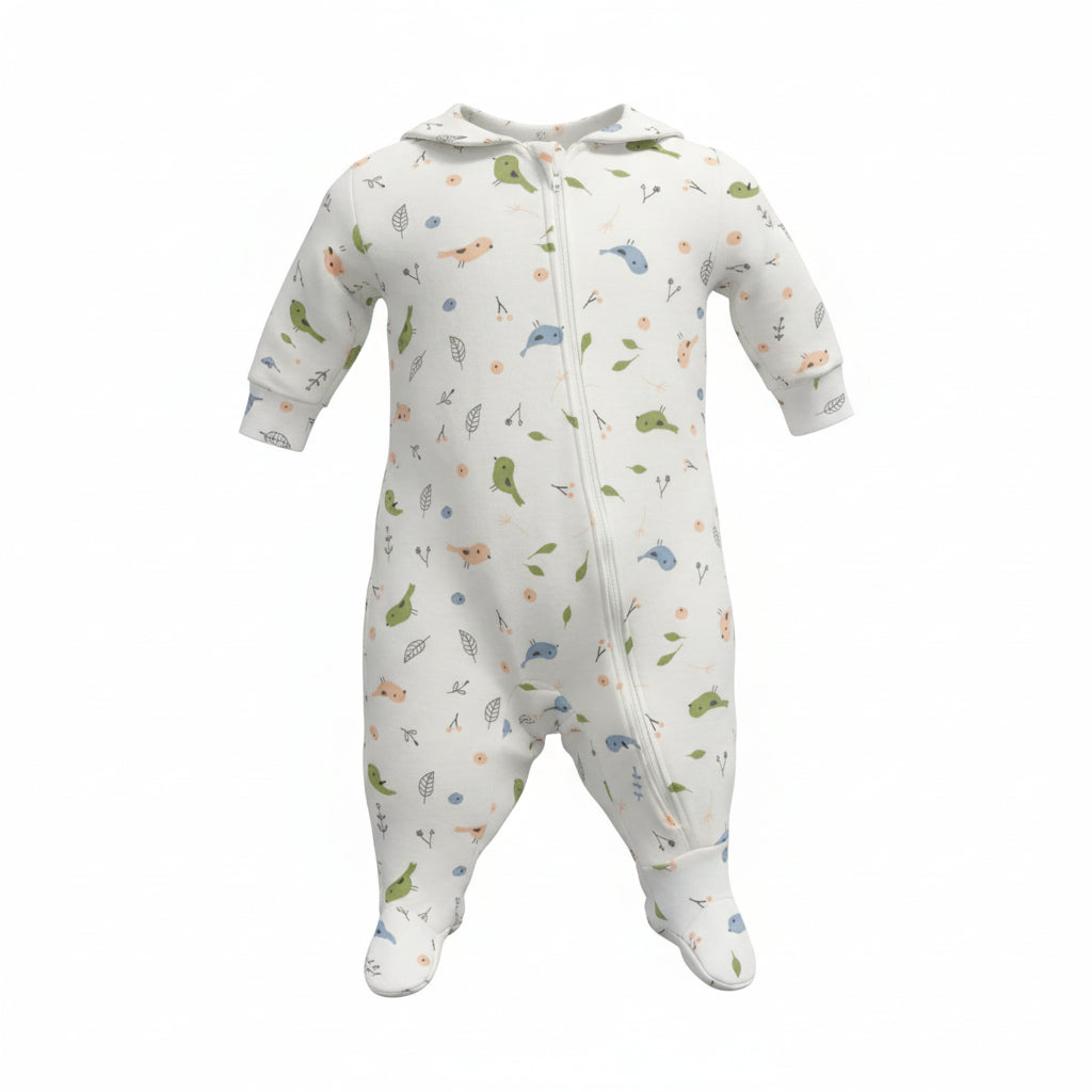 Infant Sleeper - Birds print with plain collar