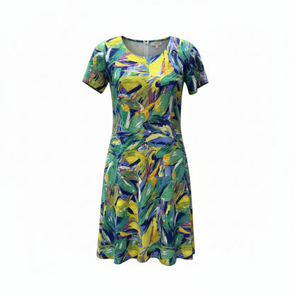 Abstract Dress brushstroke-inspired tropical print in rich greens