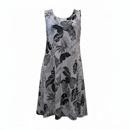 Floral White & Black Sleeveless Dress