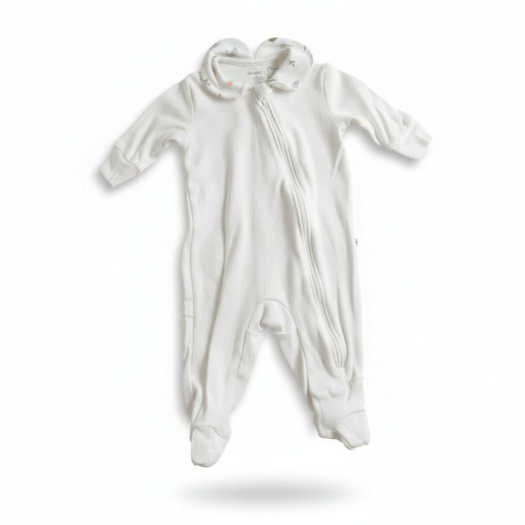 Infant Sleeper - White with birds print collar