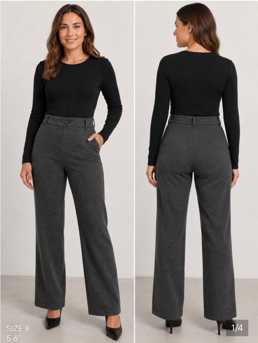 Hilary Radley Straight Leg Pants Dark Grey Herringbone
