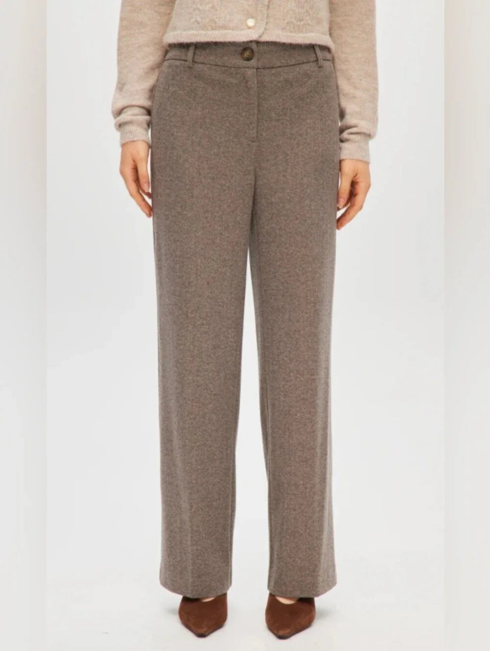 Hilary Radley Straight Leg Pants Taupe Herringbone