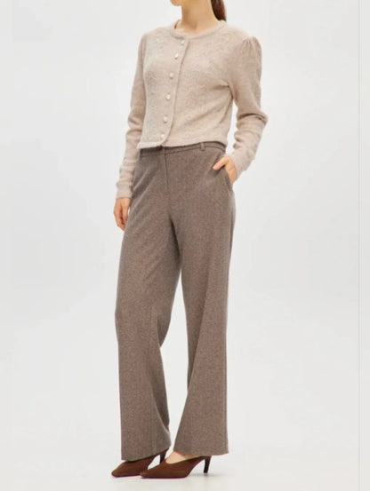 Hilary Radley Straight Leg Pants Taupe Herringbone