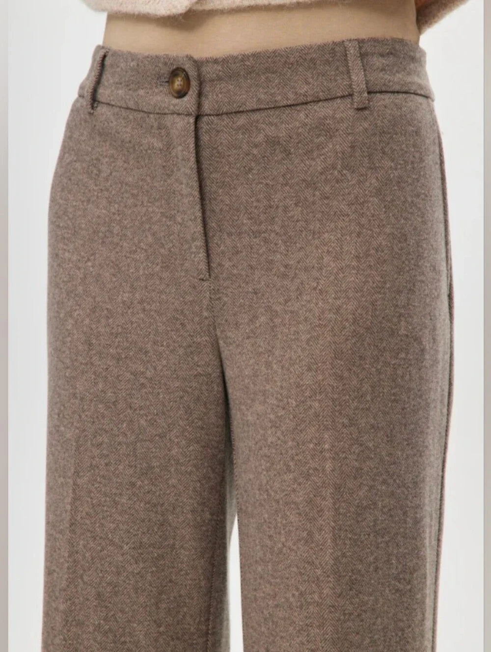 Hilary Radley Straight Leg Pants Taupe Herringbone