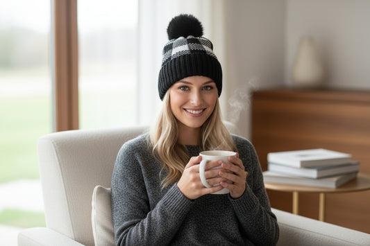 Buffalo Check Pom Beanie – Black & White