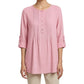 100% Cotton Pleated Longline Top by Fiori. Pink