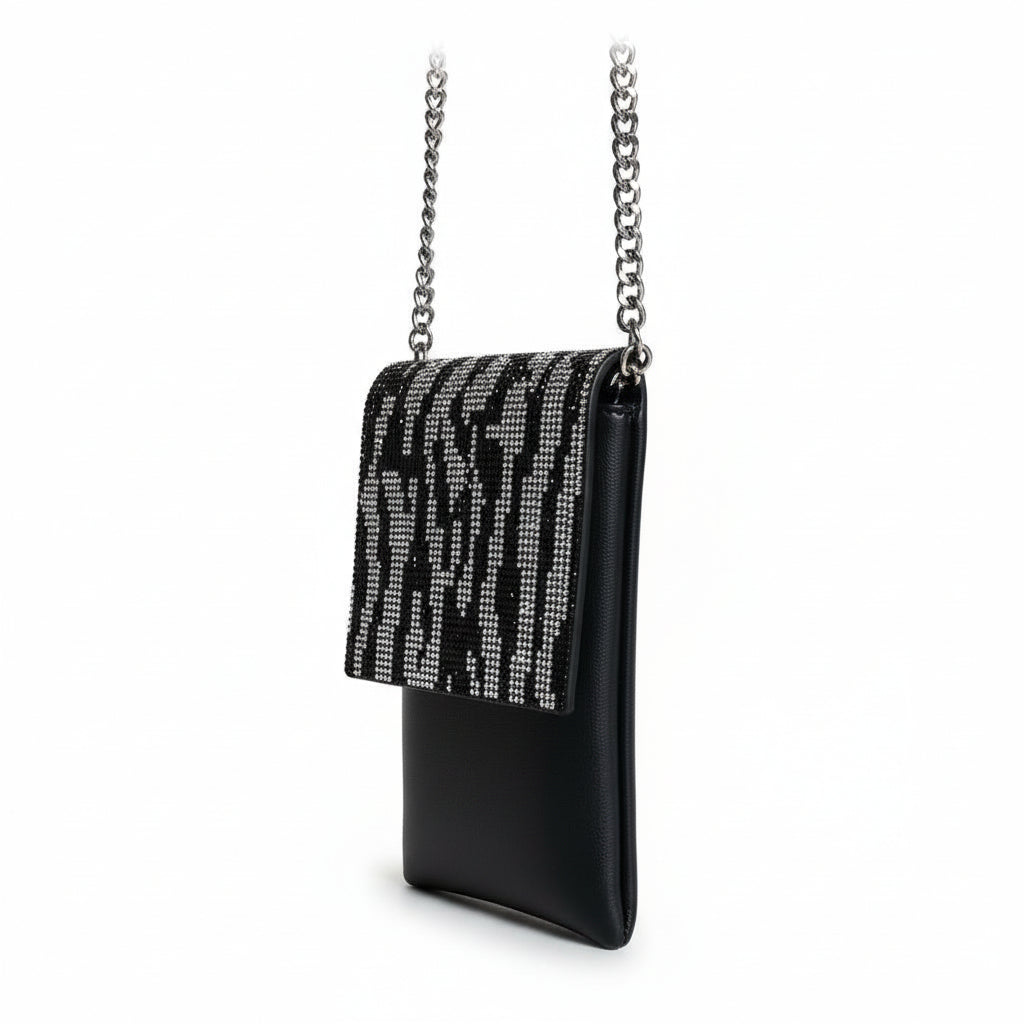 Compact sparkle Crossbody purse. Black & Silver