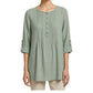 100% Cotton Pleated Longline Top by Fiori. Sage Green