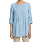 100% Cotton Pleated Longline Top by Fiori. Sky Blue