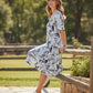 Printed Midi Dress with Asymmetrical Hem – Blue