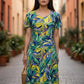 Abstract Dress brushstroke-inspired tropical print in rich greens